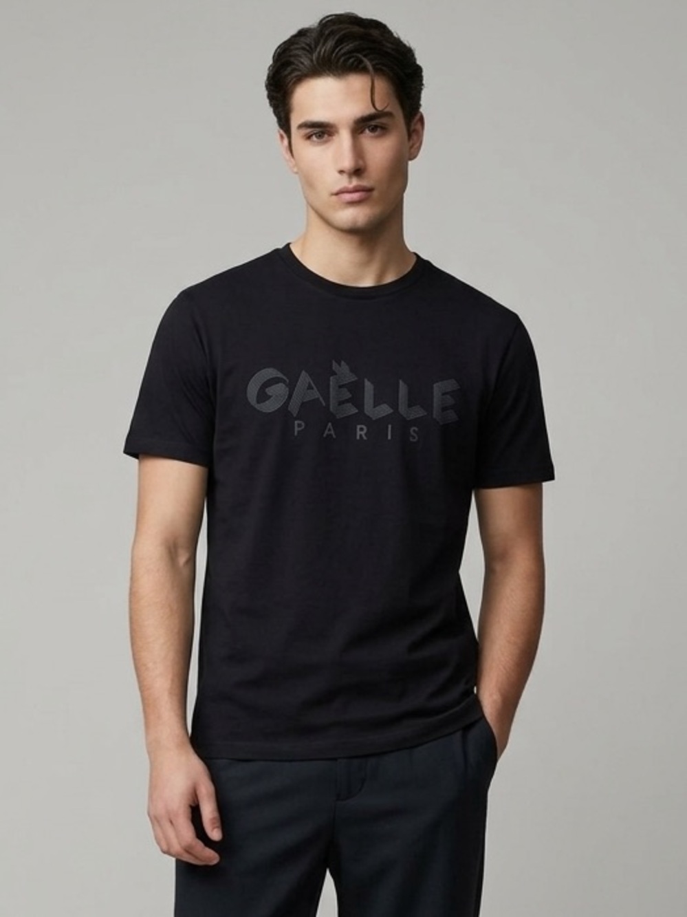 Gaëlle Paris Black Logo Tee Mens XS Designer Streetwear Made in Italy Fitted